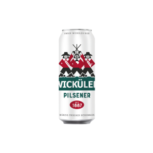 Eine Bierdose mit grafischen Darstellungen von drei Männern in historischen Kostümen und Bergen.