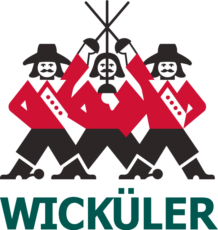 Drei Karikaturen in historischer Kleidung spielen Geigen und stehen nebeneinander.